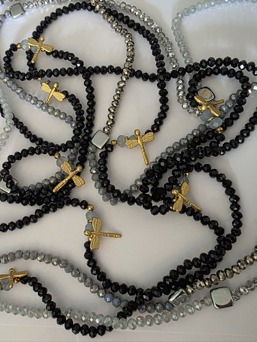 2 Pieces - Layered Black and Gold Beaded Necklace - Women Jewelry